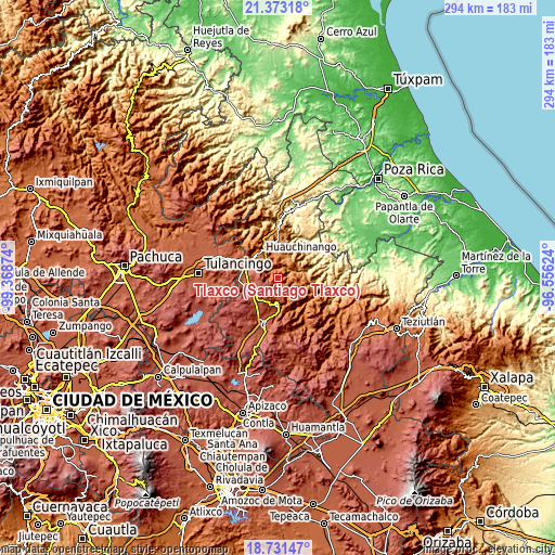 Topographic map of Tlaxco (Santiago Tlaxco)