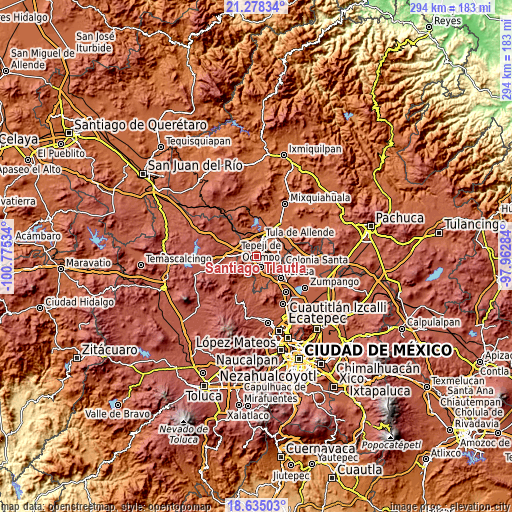 Topographic map of Santiago Tlautla