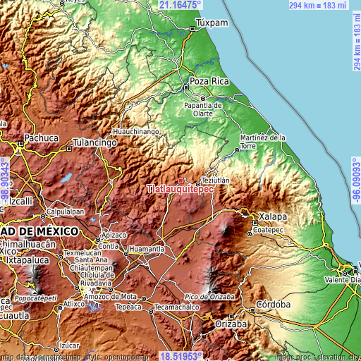 Topographic map of Tlatlauquitepec