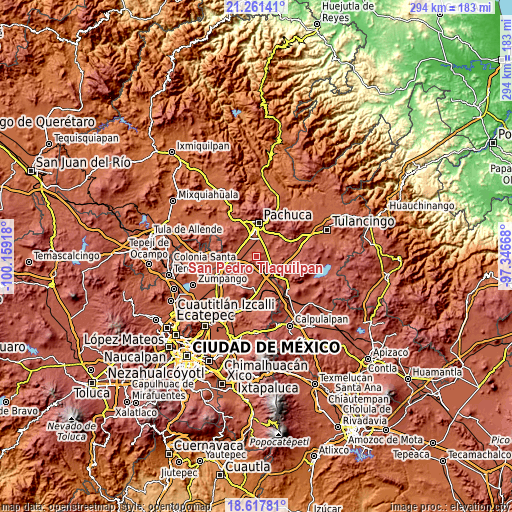 Topographic map of San Pedro Tlaquilpan