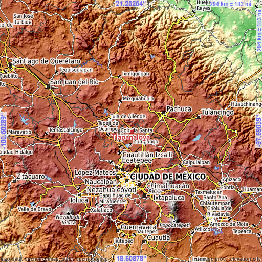 Topographic map of Tlapanaloya