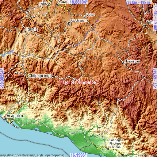 Topographic map of Tlapa de Comonfort