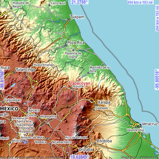 Topographic map of Tlapacoyan