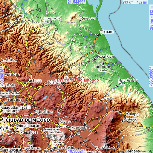 Topographic map of San Pedro Tlaolantongo