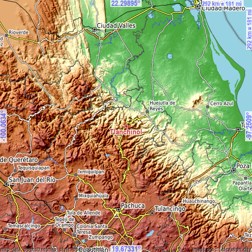 Topographic map of Tlanchinol