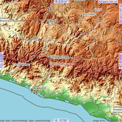 Topographic map of Tlamixtlahuacan