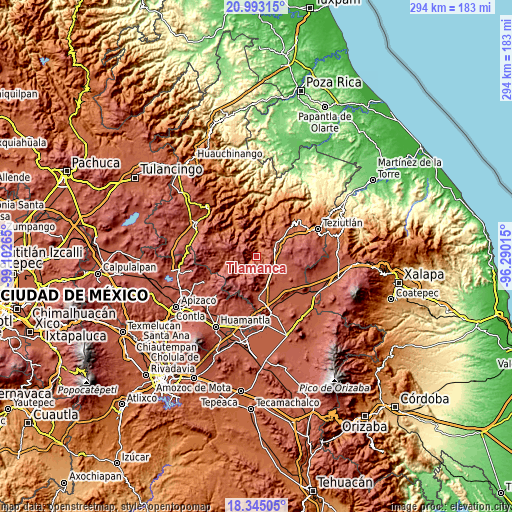 Topographic map of Tlamanca