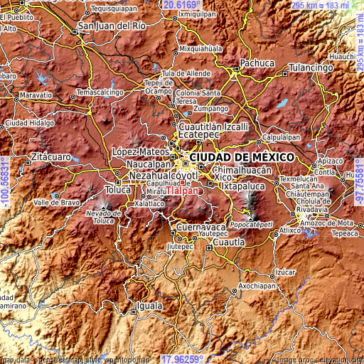 Topographic map of Tlalpan