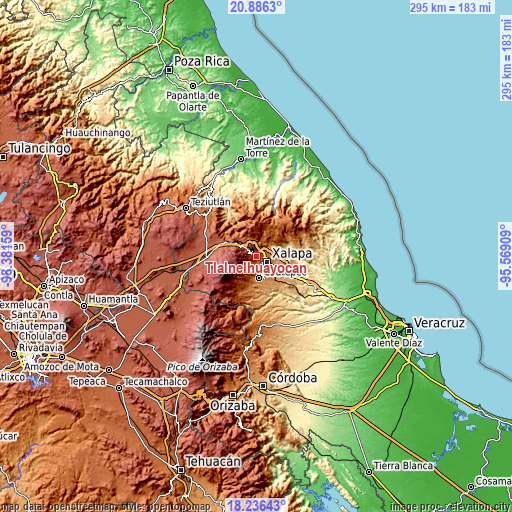Topographic map of Tlalnelhuayocan