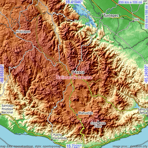 Topographic map of Tlalixtac de Cabrera