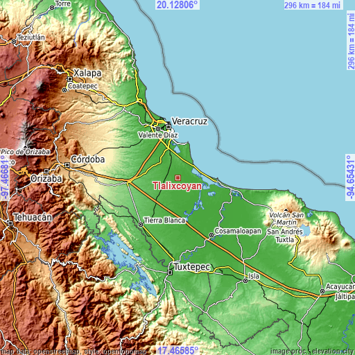 Topographic map of Tlalixcoyan