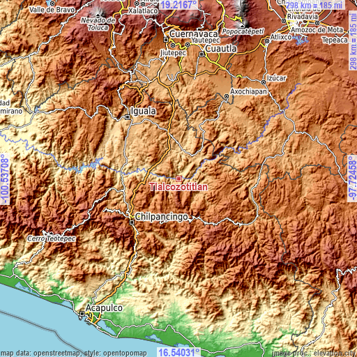 Topographic map of Tlalcozotitlán