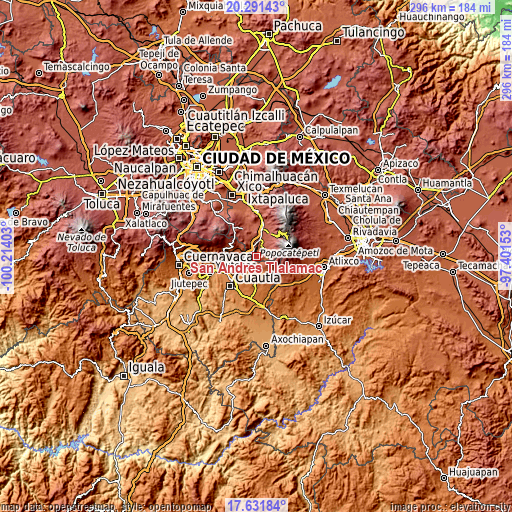 Topographic map of San Andrés Tlalamac