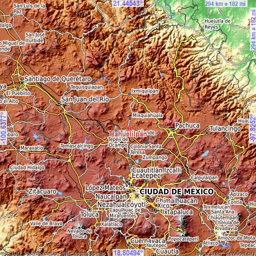 Topographic map of Tlahuelilpan