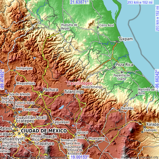 Topographic map of Tlacuilotepec