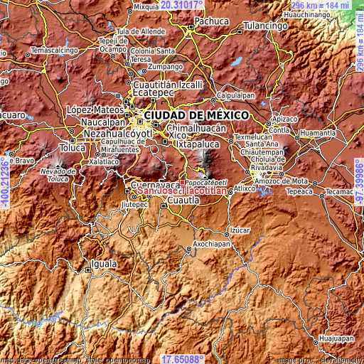 Topographic map of San José Tlacotitlán