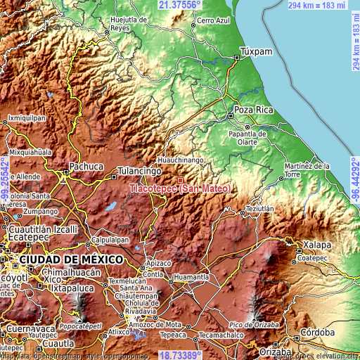 Topographic map of Tlacotepec (San Mateo)