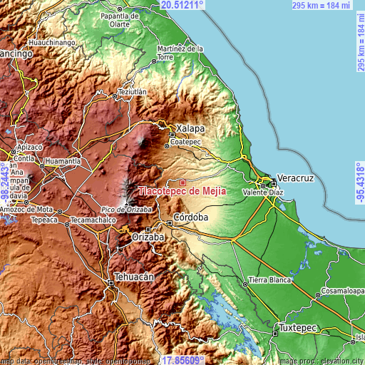 Topographic map of Tlacotepec de Mejía