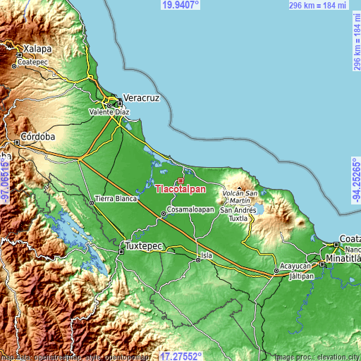 Topographic map of Tlacotalpan