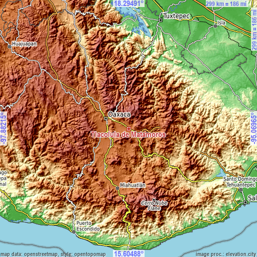 Topographic map of Tlacolula de Matamoros