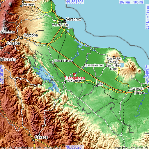 Topographic map of Tlacojalpan