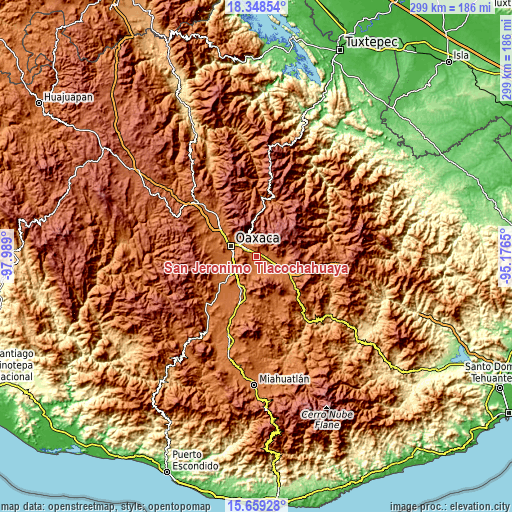 Topographic map of San Jerónimo Tlacochahuaya