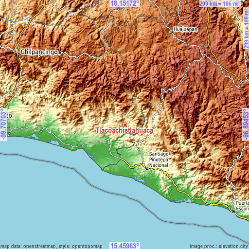 Topographic map of Tlacoachistlahuaca