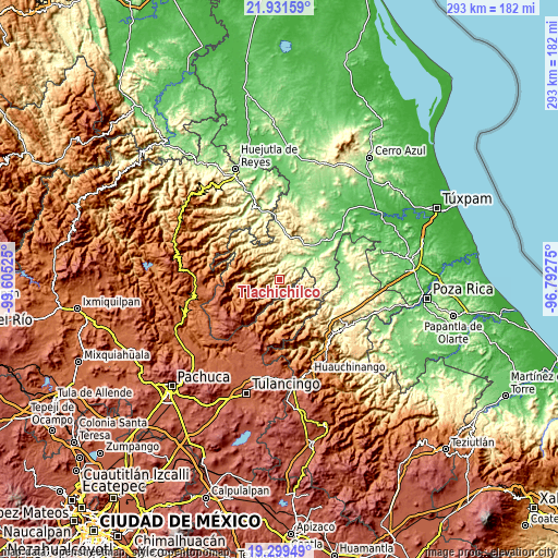 Topographic map of Tlachichilco