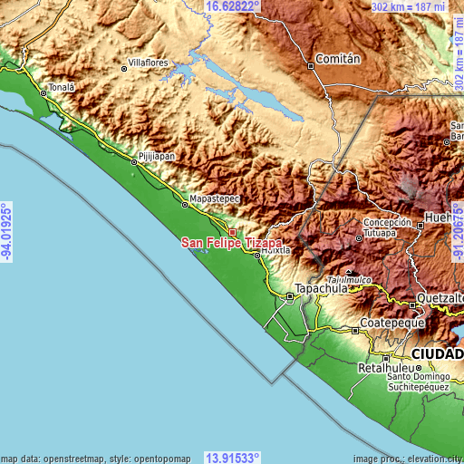 Topographic map of San Felipe Tizapa