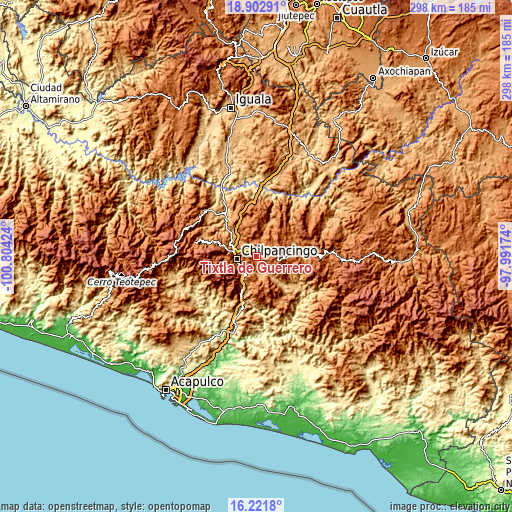 Topographic map of Tixtla de Guerrero