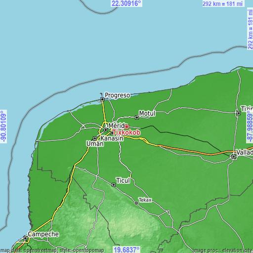 Topographic map of Tixkokob