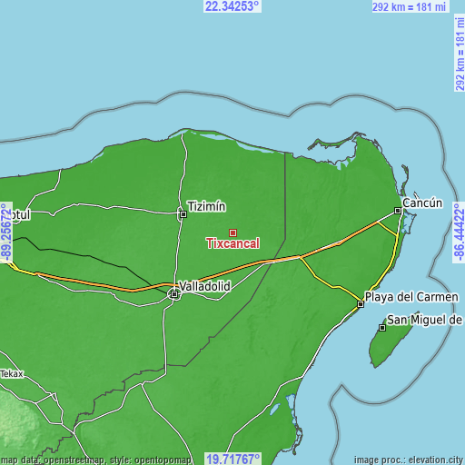 Topographic map of Tixcancal