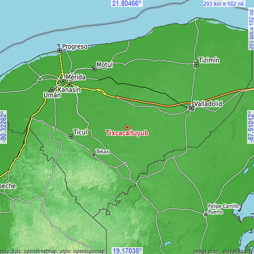 Topographic map of Tixcacaltuyub