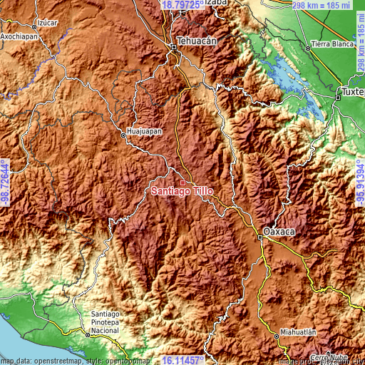 Topographic map of Santiago Tillo