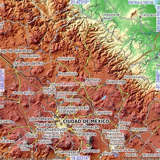 Topographic map of San Juan Tilcuautla