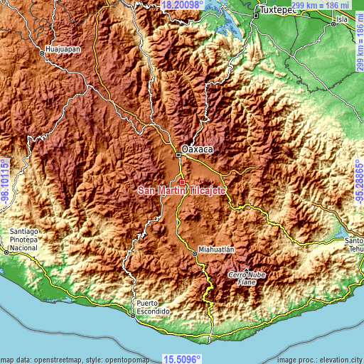 Topographic map of San Martín Tilcajete