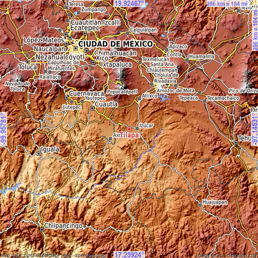 Topographic map of Tilapa