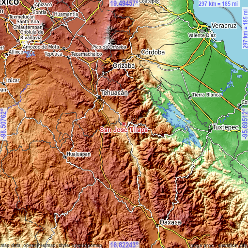 Topographic map of San José Tilapa