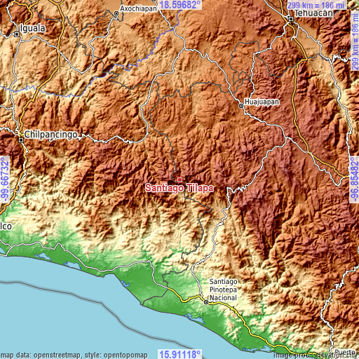 Topographic map of Santiago Tilapa