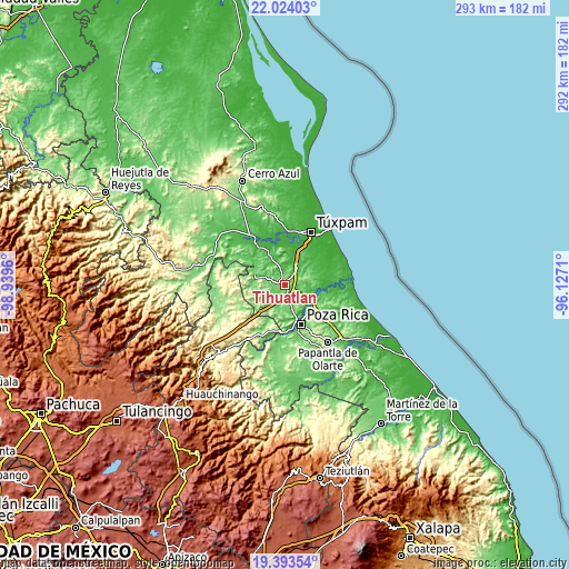 Topographic map of Tihuatlan