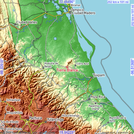 Topographic map of Tierra Blanca