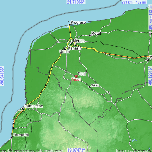 Topographic map of Ticul