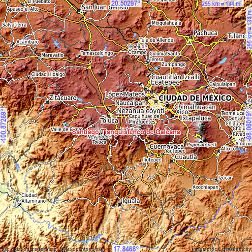 Topographic map of Santiago Tianguistenco de Galeana