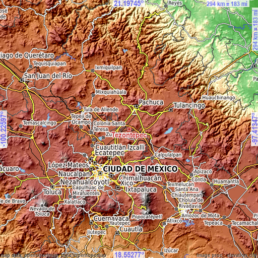 Topographic map of Tezontepec