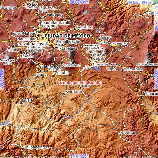 Topographic map of Tezonteopan de Bonilla