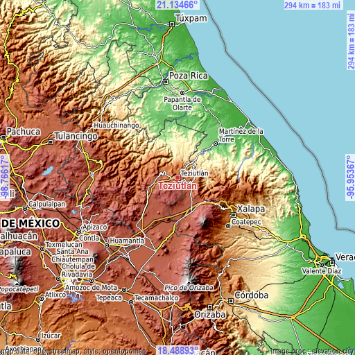 Topographic map of Teziutlan