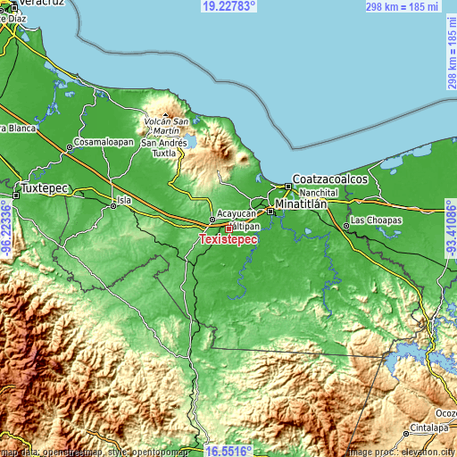 Topographic map of Texistepec