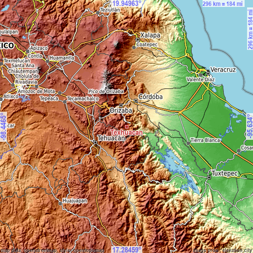 Topographic map of Texhuacán