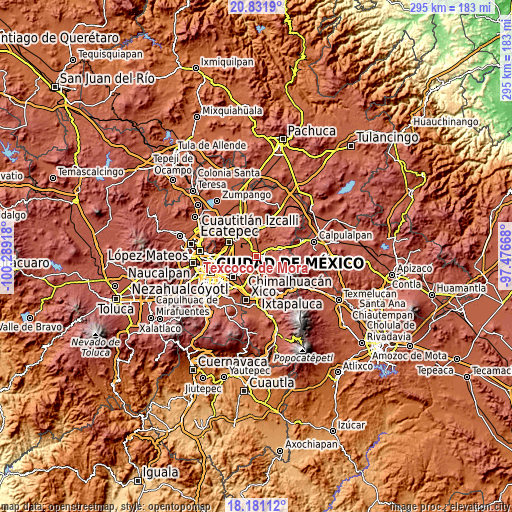 Topographic map of Texcoco de Mora