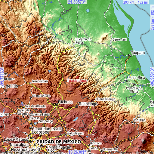 Topographic map of Texcatepec